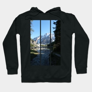 The fabulous alpine lake of Braies in the Dolomites (Bolzano). Lovely place in the Italian Alps. Boats on the water. Reflections in the water. Sunny spring day. Trentino Alto Adige (vertical) Hoodie